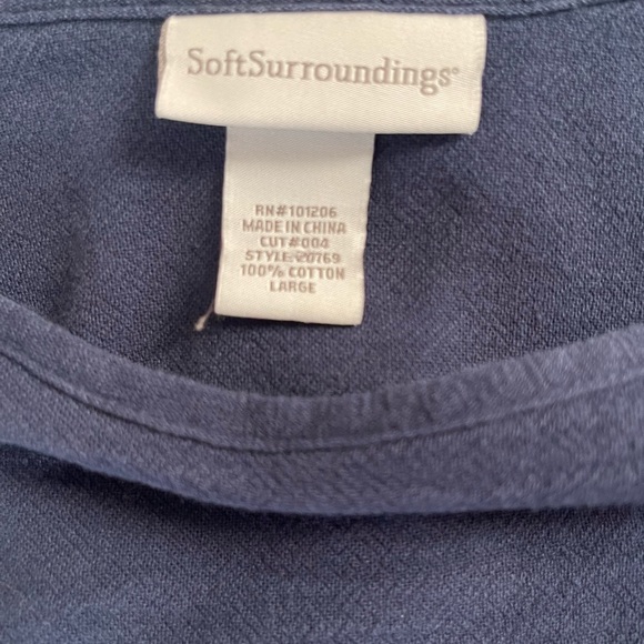 Soft Surroundings Navy Blue Cutout Long Sleeve Tunic Boat Neck Cotton Sz L - Picture 4 of 4